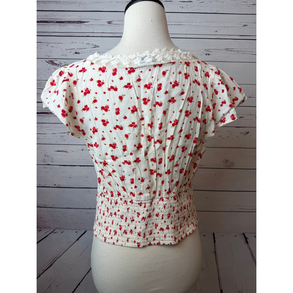 American Eagle Floral Blouse Medium Y2K 90s Cottage Lace NWT Top Coquette Shirt - Picture 2 of 12